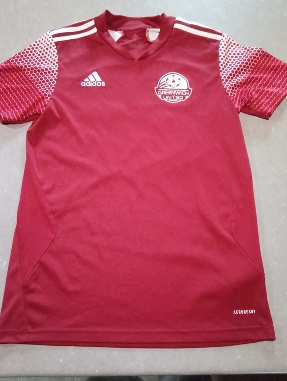 adidas Maroon Greenwich United Youth Soccer Jersey with White Accents